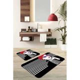 Siyah Yüzler Banyo Halısı Klozet Takımı Paspas Seti BS220