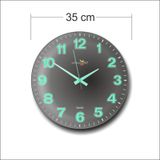 Siyah Zeminli Bombe Camlı Gece Parlayan Fosforlu 35cm Duvar Saati
