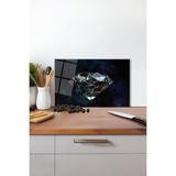 Siyah Zeminli Elmas Cam Kesme Tahtası, Silikon Ayaklı Isıya Kırılmaya Dayanıklı Sunum Kesim Tablası - 30 x 45 cm