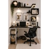 Siyah/Beyaz L Masa, Kitaplıklı, Raflı, 120 Cm Çalışma Masası, Bilgisayar, Pc, Oyuncu, Gaming Masası Metal Ayaklı