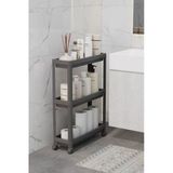 (Sıyah)Tekerlekli Dikdortgen 3 Katli Raf Unitesi - Banyo Mutfak Duzenleyici Organizer
