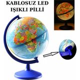 Siyasi Dünya Küresi Kablosuz LED Işıklı En Büyük Boy 30 cm Çaplı Yer Küre Yazılıp Silinebilir - Ege Mavisi - led ışıklı - 30 cm çap 45 cm yükseklik