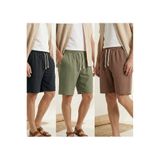 Sizce Moda Erkek 3lü Paket Siyah-Haki-Kahverengi %100 Pamuk Keten Müslin Şort Rahat Kalıp Yazlık Arka Cepli