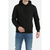 Sizce Moda Siyah Erkek Yandan Cepli Kapşonlu Sweatshirt 3 İplik [Yumuşak Puf Kumaş]