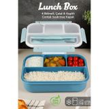 Sızdırmaz Contalı Yemek Kabı - 4 Bölmeli Çatal Kaşıklı Diyet Beslenme Kutusu Lunch Box Mavi MAvi