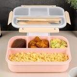 Sızdırmaz Contalı Yemek Kabı - 4 Bölmeli Çatal Kaşıklı Diyet Beslenme Kutusu Lunch Box Pembe