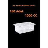 Sızdırmaz Düz Kapaklı Şeffaf Plastik Kap 1000 Cc Kapasiteli, 100 Adet, Gıda Saklama Ve Servis Kabı Şeffaf Gri