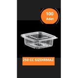 Sızdırmaz Düz Kapaklı Şeffaf Plastik Kap, 250 Cc Kapasiteli, 100 Adet, Gıda Saklama Ve Servis Kabı