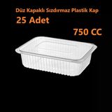 Sızdırmaz Düz Kapaklı Şeffaf Plastik Kap, 750 Cc Kapasiteli, 25 Adet, Gıda Saklama Ve Servis Kabı