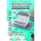 Sızdırmaz Kapaklı, Çatal Ve Kaşıklı 4 Bölmeli Çocuk Beslenme Kabı / Beslenme Kutusu Gri