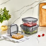 Sızdırmaz Saklama Kabı Seti, Şeffaf Plastik, Gri Kapaklı, 3 Parça, 1400 ml + 800 ml + 400 ml