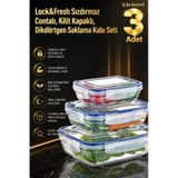 Sızdırmaz Silikon Contalı, Hava Almayan Kilitli Kapaklı, 3 Boy Saklama Kabı Seti (310,565,975 ml)