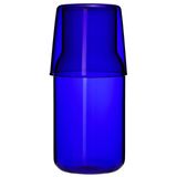 Sizikato 425 ml Koyu Mavi Cam Başucu Gece Su Sürahisi Bardak ile.