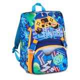 SJ GANG STYLE JAM GANG Okul Sırt Çantası Uzatılabilir JOYFUL PINS BOY, Mavi, 24L, Yan Fermuarlar, Kauçuk Kontrolör Eklentisi ve Çıkarılabilir Pimler, Ön Cep, İçecek Cebi, İlkokul, Çocuk