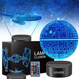 SJIAHEE 3D Yıldız Savaşları Lambası -3 Desenli Gece Lambası, Zamanlama Uzaktan Kumandalı ve 16 Renk Değiştiren Dekor lambası, Yıldız Savaşları Oyuncakları Erkek Erkek Çocuk Hayranları için Doğum Günü ve Noel