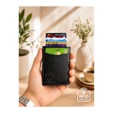 SK POLO ACCESSORIES SK POLO Unisex Siyah Mekanizmalı Otomatik Kızaklı Nakit Para Bölmeli RFID Korumalı Kartlık Cüzdan (7x10x2CM)