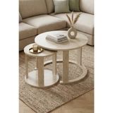 Skandi Homeworks Fusion Orta Sehpa, 66x66 cm, Traverten, Suntalam, Modern Tasarım