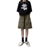 Skateboard Frog Kaykay Kurbağa Kadın Bol Kargo Şortu Bermuda Günlük Spor Geniş Bacak Kısa Pantolon Cepli (Ordu Yeşili, XXL)