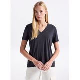Skechers S2510277-3817 W V Neck T-Shirt Siyah Yuvarlak Yaka Regular Fit Düz Kadın T-Shirt