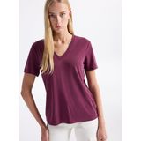Skechers S2510277-3877 W V Neck T-Shirt Mor Yuvarlak Yaka Regular Fit Kadın T-Shirt