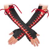 Skeleteen Parmaksız Bağcıklı Eldiven - Uzun Siyah Kostüm Dirsek Kol Isıtıcı Aksesuarlar, Kırmızı Saten Bağcıklı Kravat, Kırmızı, One Size