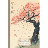 Sketch Drawing Art Book - Japanese Sakura Cherry Blossom Edition: Note- and Sketchbook - 5,5x8,5 in - Line and Blank Creme Paper Pages