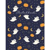 Sketchbook: Cute Ghosts & Pumpkins Pattern: Whimsical Halloween Night Sky Aesthetic Journal for Drawing and Creativity 8.5 x 11