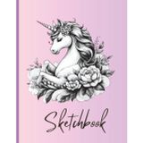 Sketchbook: Cute Unicorn On Blush Pink Background: 100+ Blank Pages, 8.5" x 11" ; Sketch Pad For Drawing, Writing, Painting, Sketching or Doodling.