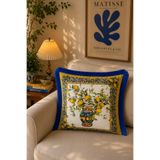 Skhome Çift Taraflı Dekoratif Çiçekli Enerjik & Salon Dekoru Saçaklı Kırlent Kılıfı 1Adet 43x43(SK-K74)