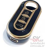 Skilit Samsun Oto Kilit Fiat Doblo Ducato 500 Punto Bravo Panda Boxer Jumper Nano Anahtar Kumanda Kılıfı - Siyah - Gold
