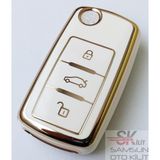 Skilit Samsun Oto Kilit Volkswagen Seat Skoda Uds Nano Anahtar Kılıfı Kumanda Kılıfı Oto Anahtarlık Beyaz - Beyaz - Gold