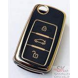Skilit Samsun Oto Kilit Volkswagen Seat Skoda Uds Nano Anahtar Kılıfı Kumanda Kılıfı Oto Anahtarlık - Siyah - Gold