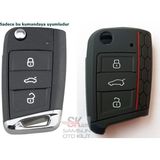 Skilit Samsun Oto Kilit Volkswagen Skoda Seat Mqb 2013+ Silikon Anahtar Kılıfı Kumanda Kılıfı Oto Anahtarlık - Siyah - Kırmızı