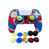 Skin for PS5 Controller Grips, Silicone Case Cover for PlayStation 5 Anti-Slip Protector with 10pcs Thumb Joysticks Caps (red&Blue)