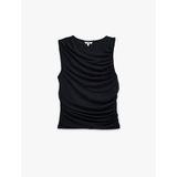 Skinny Fit Bisiklet Yaka Drapeli Kolsuz Tül Bluz