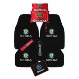 Skoda 5'Li Araba Paspas Seti & Kırmızı Oto Boyun Yastığı & Ayna Askısı & Skoda Araç Oto Aksesuarı