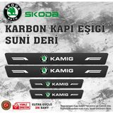 Skoda Kamıg Uyumlu Deri Karbon Kapı Eşiği Koruyucu Bant 4 Adet
