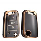 Skoda Kamiq Siyah-Gold Anahtar Kılıfı - Şeffaf