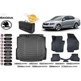 Skoda Octavia 2013 Model Bagaj Havuzu+4d Araca Özel Havuzlu Paspas Takımıı Rice - Siyah