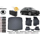 Skoda Octavia 2024 Model Bagaj Havuzu+4d Araca Özel Havuzlu Paspas Takımıı Rice - Siyah