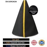 Skoda Octavia İle Uyumlu Siyah Deri Özel Tasarım Sarı Şerit Spor Dikiş Vites Körüğü