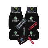 Skoda Uyumlu 5'Li Oto Paspas & Siyah Araç Boyun Yastığı - Emniyet Kemer Pedi - Full Oto Aksesuar Seti