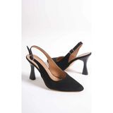 SkopjeShoes Skopje Shoes Siyah Süet Sivri 8 cm Arka Açık Klasik Topuklu Ayakkabı - Siyah - Süet