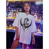 Skull Grafik Tasarım Kadın Tişört - Beyaz - XL