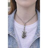 Skull Guitar – Kuru Kafa Detaylı Gümüş Renk Unisex Uzun Kolye