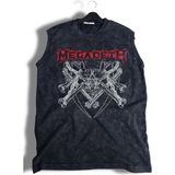 Skull Megadeth Baskılı Yıkamalı Kolsuz Tişört, Unisex Rock Band Temalı Sıfır Kol Retro Atlet - Siyah - 4XL