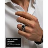 Skull Noir Onyx Men's Ring Kuru Kafa Siyah Oniks Erkek Yüzüğü