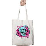 Skull Roses Güller Kuru Kafa Iki Tarafı Kalıcı Baskılı Yıkanabilir Okul Plaj Omuz Bez Çantası