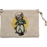 Skull Scooter Rider Krem Clutch Astarlı Cüzdan / El Çantası - 25x18cm