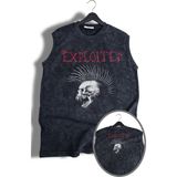 Skull The Exploited Ense Baskılı Yıkamalı Kolsuz Tişört, Unisex Rock Band Temalı Sıfır Kol Atlet - Siyah - 2XL